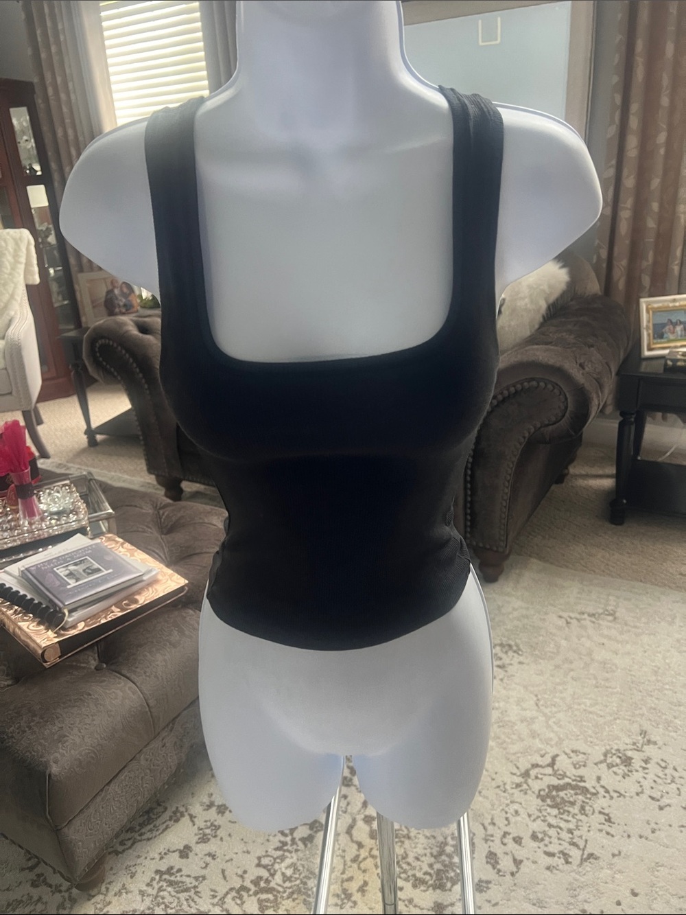 Black Square-Neck Tank Top